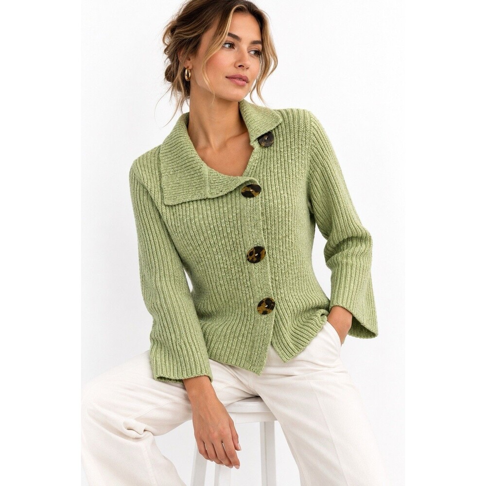 Willow Sage Green Cotton Cardigan Sweater Tortoise Buttons Made in USA Y2K S